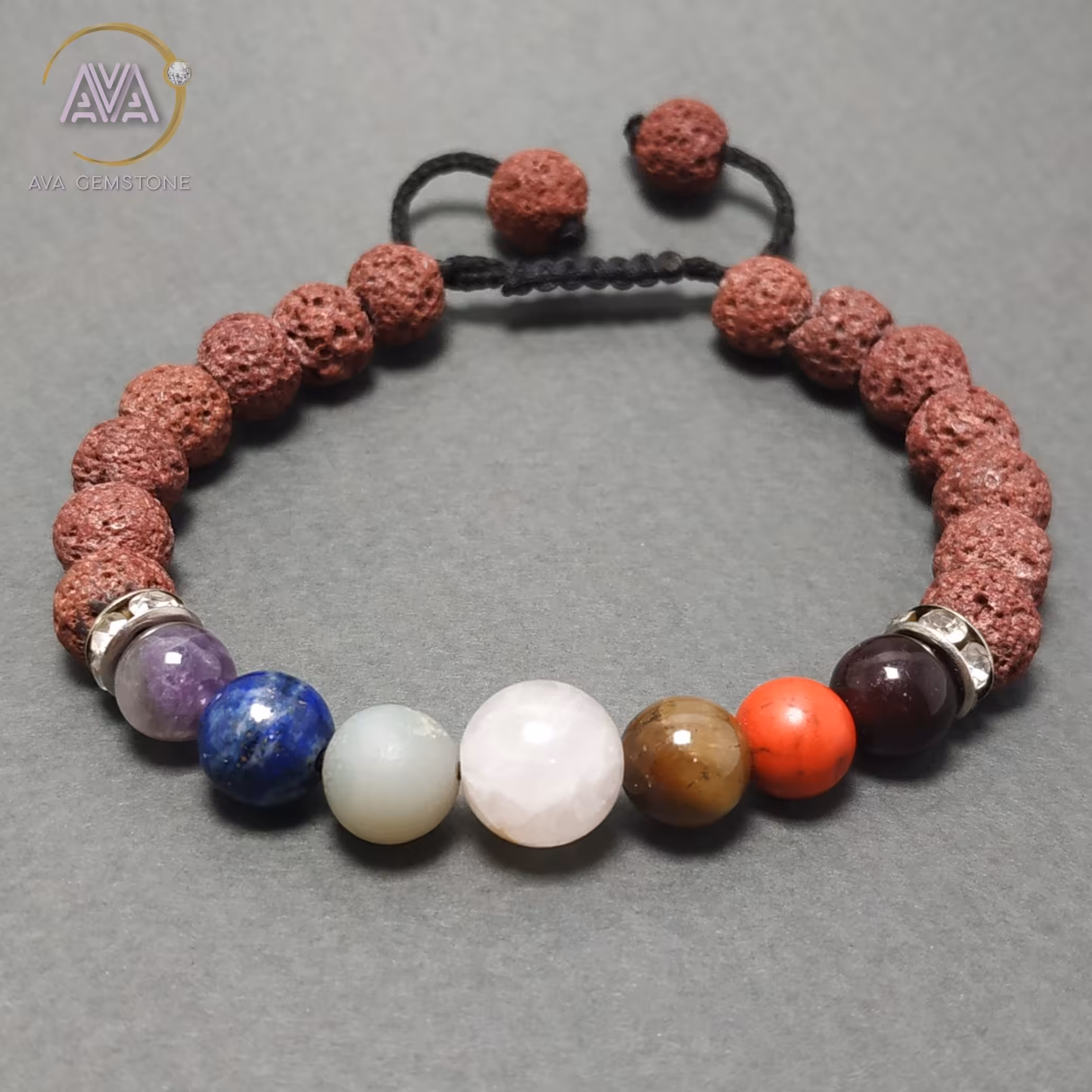 دستبند سنگی مدیتیشن و سنگهای لاوا با سنگهای طبیعی و نخ با کیفیت ترکیه