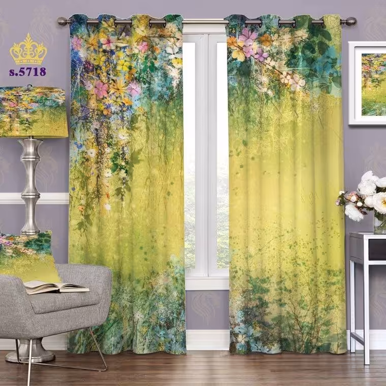 پرده پذیرایی دو قواره پانچ گلدار طرح باغ گل کد S5718