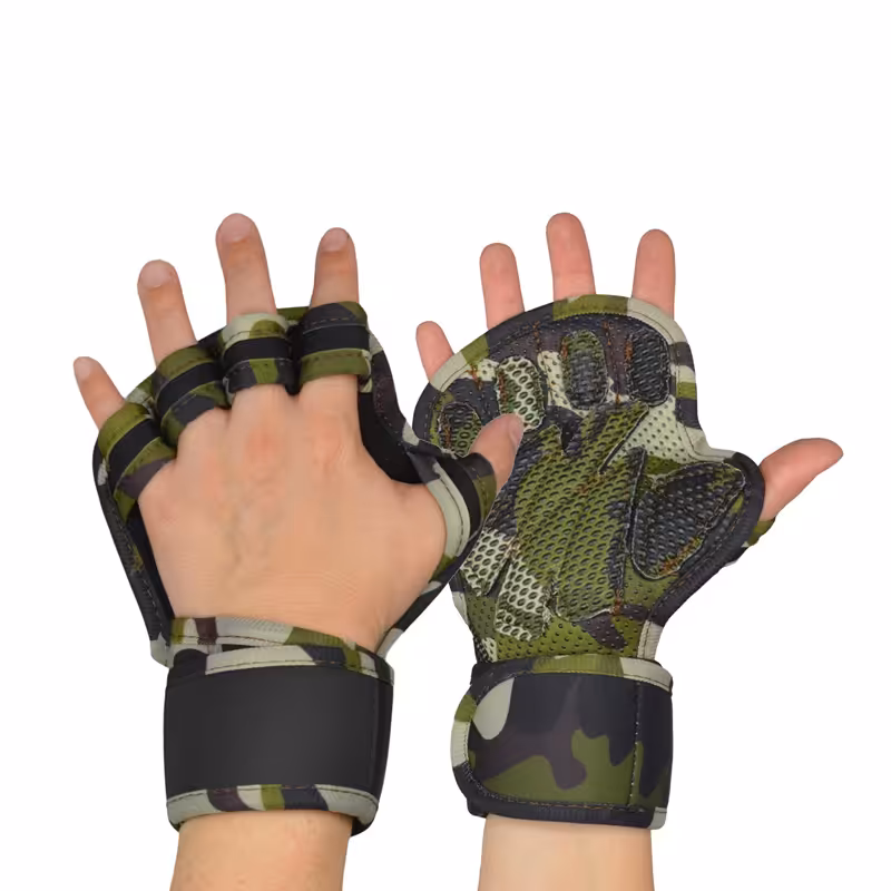 دستکش و محافظ کف دست بدنسازی مدل 403D840 چریکی سبز