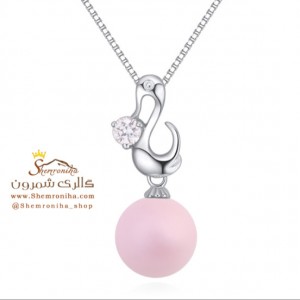 گردنبند نقره دلفین و مروارید صورتی NEC506S0