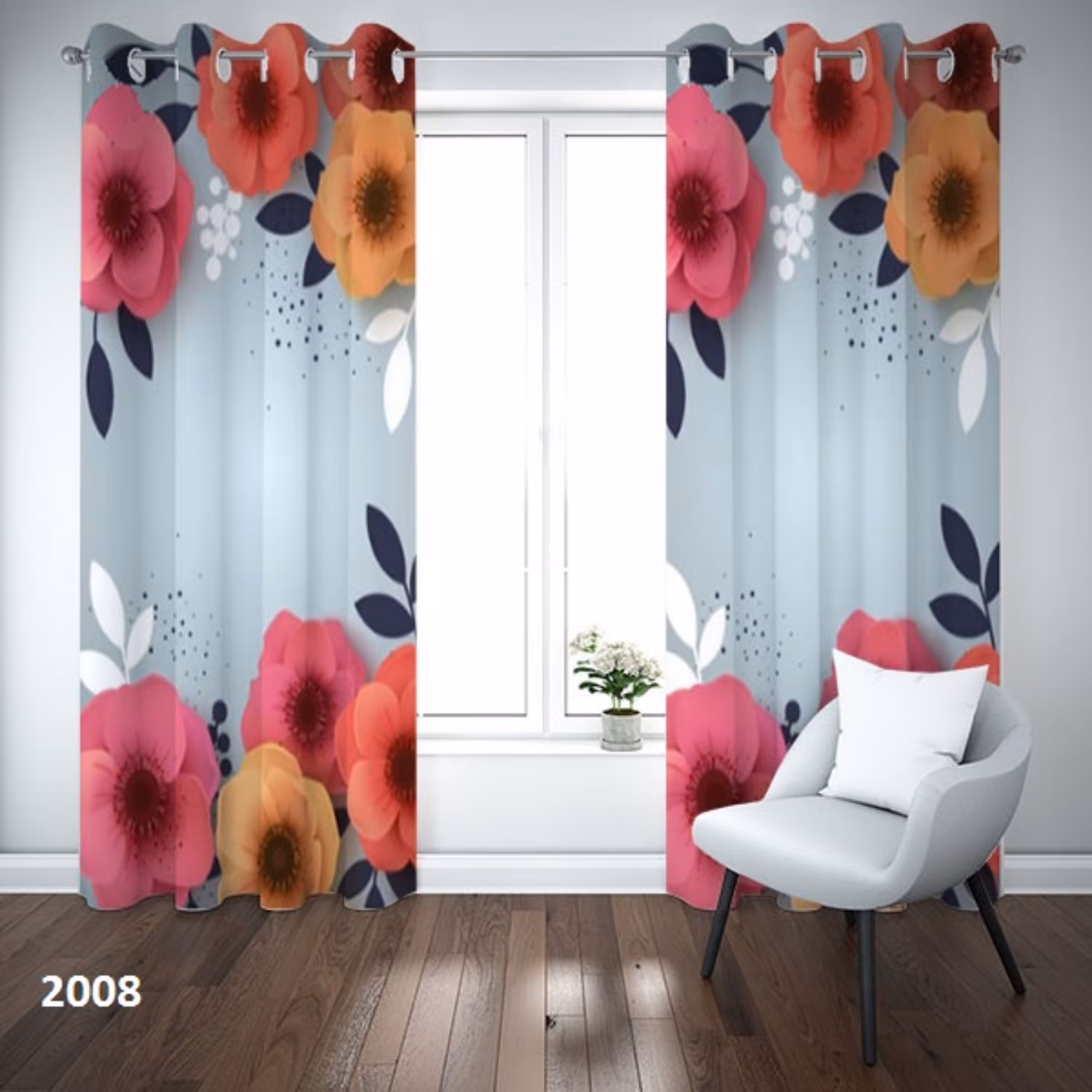 پرده چاپی پانچی طرح گل لایکتیک کد 2008