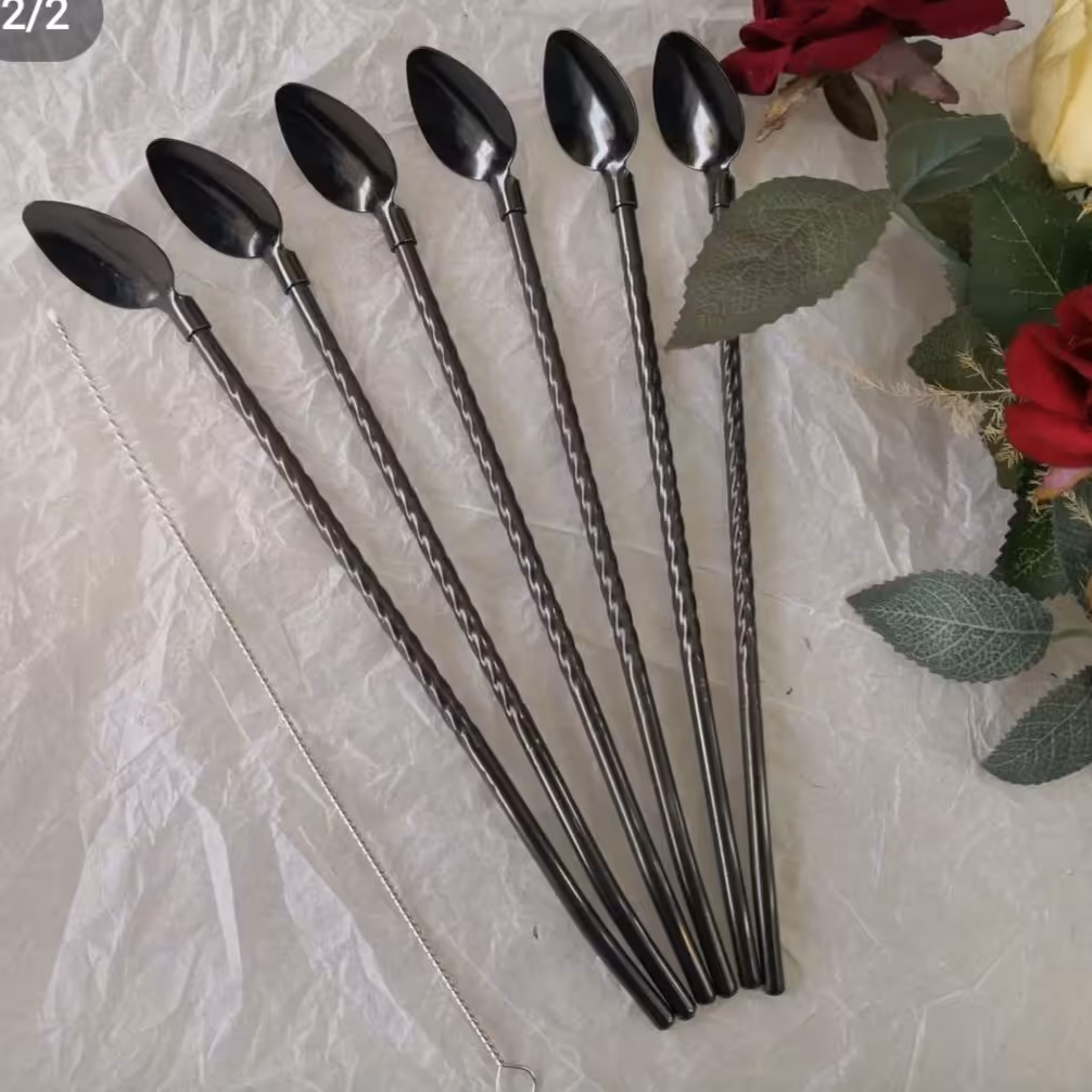 نی نوش استیل قاشق دار رنگ دودی ثابت با فرچه شستشو