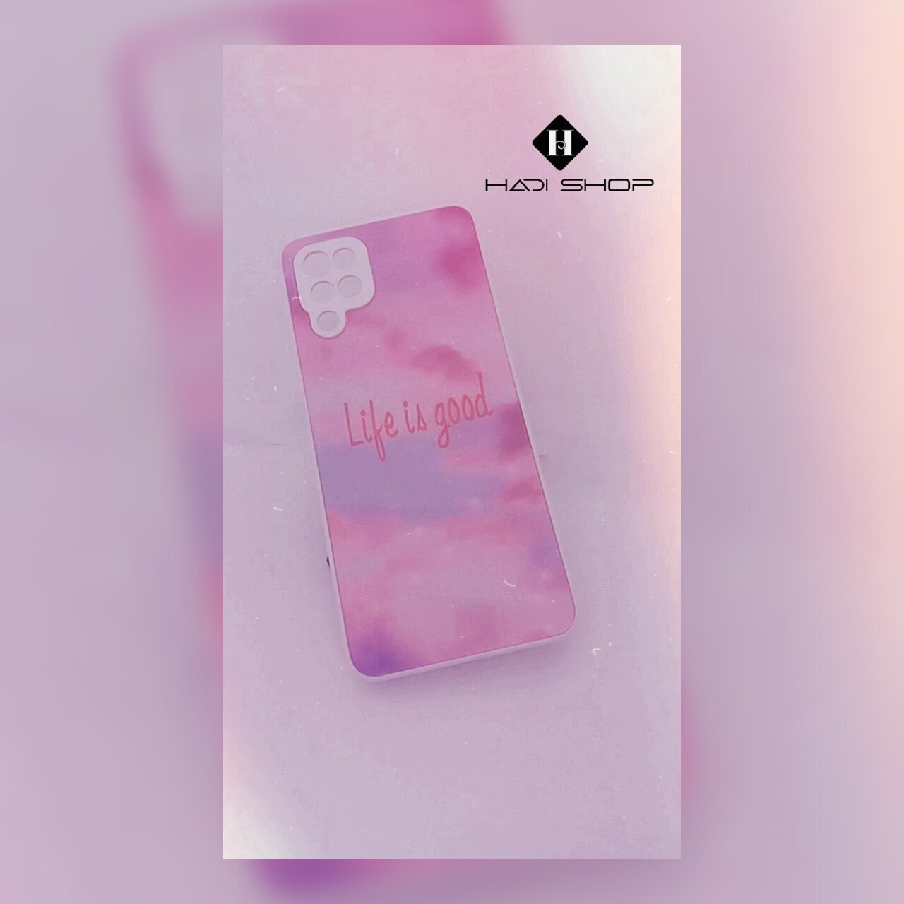 قاب گوشی A12  رنگ صورتی براق انعکاسی طرح life is good