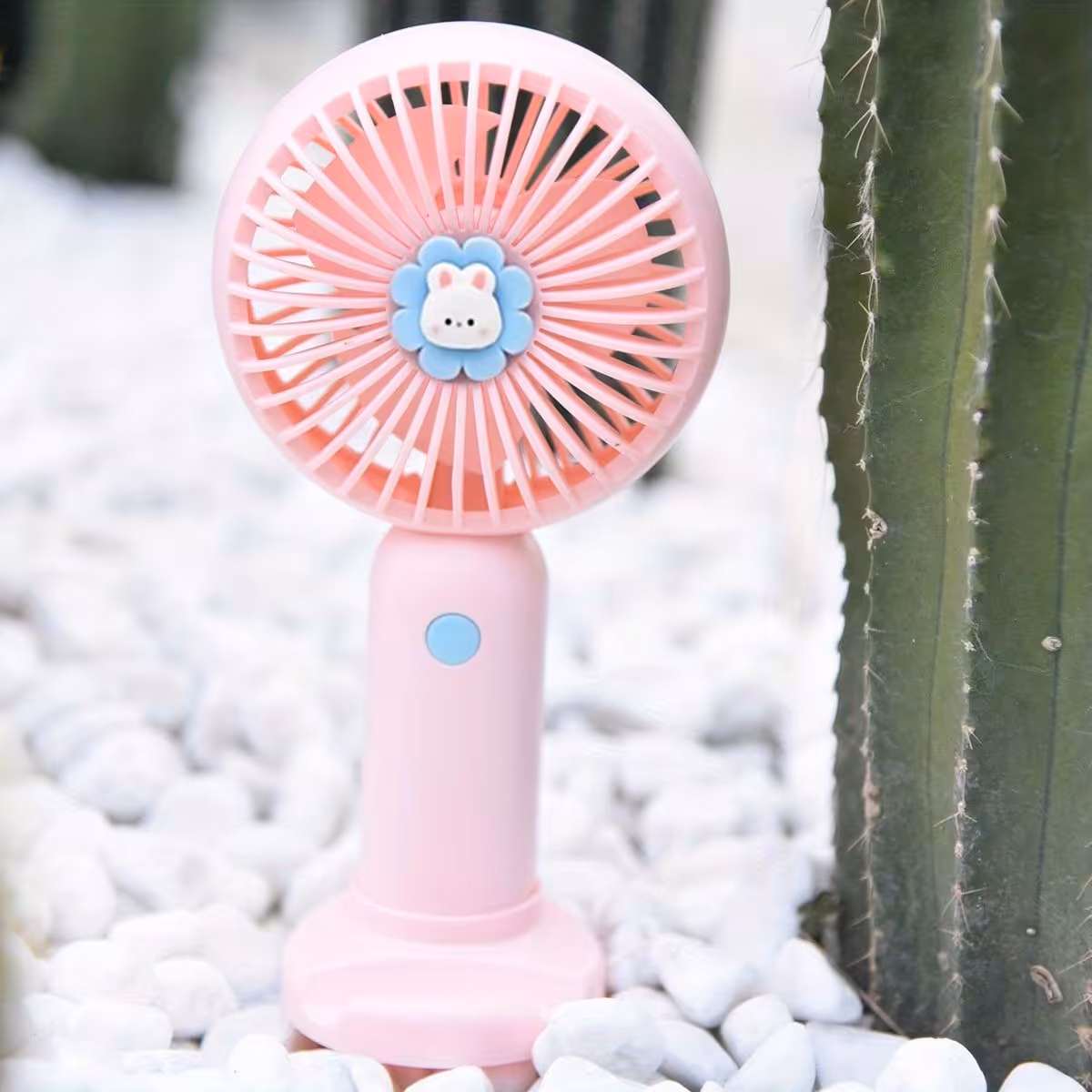 پنکه دستی  و رومیزی شارژی فانتزی طرح خرگوش با نمک  رنگ صورتی