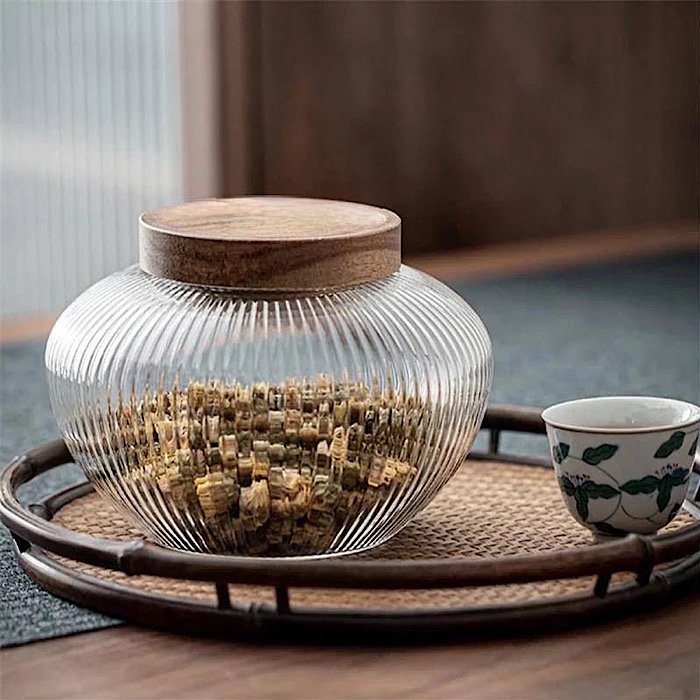 بانکه شیار دار خمره ای متوسط با درب بامبو