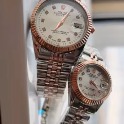 ساعت ست رولکس بند دو رنگ نقره ای رزگلد