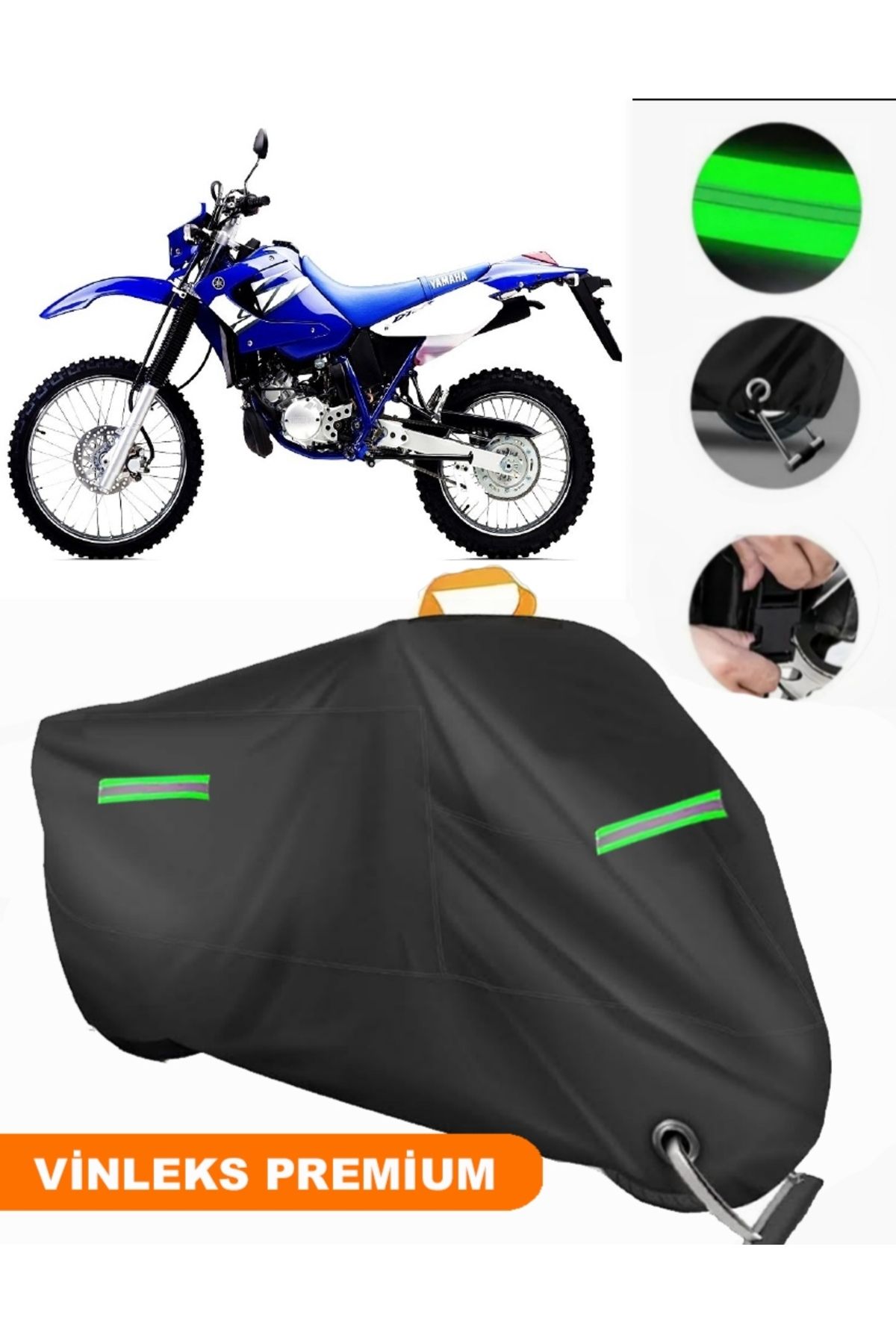 چادر موتورسیکلت مشکی VINLEX YAMAHA DT 125 R سازگار با کیفیت لوکس برزنتیکولین برزنت قفل MotoEn