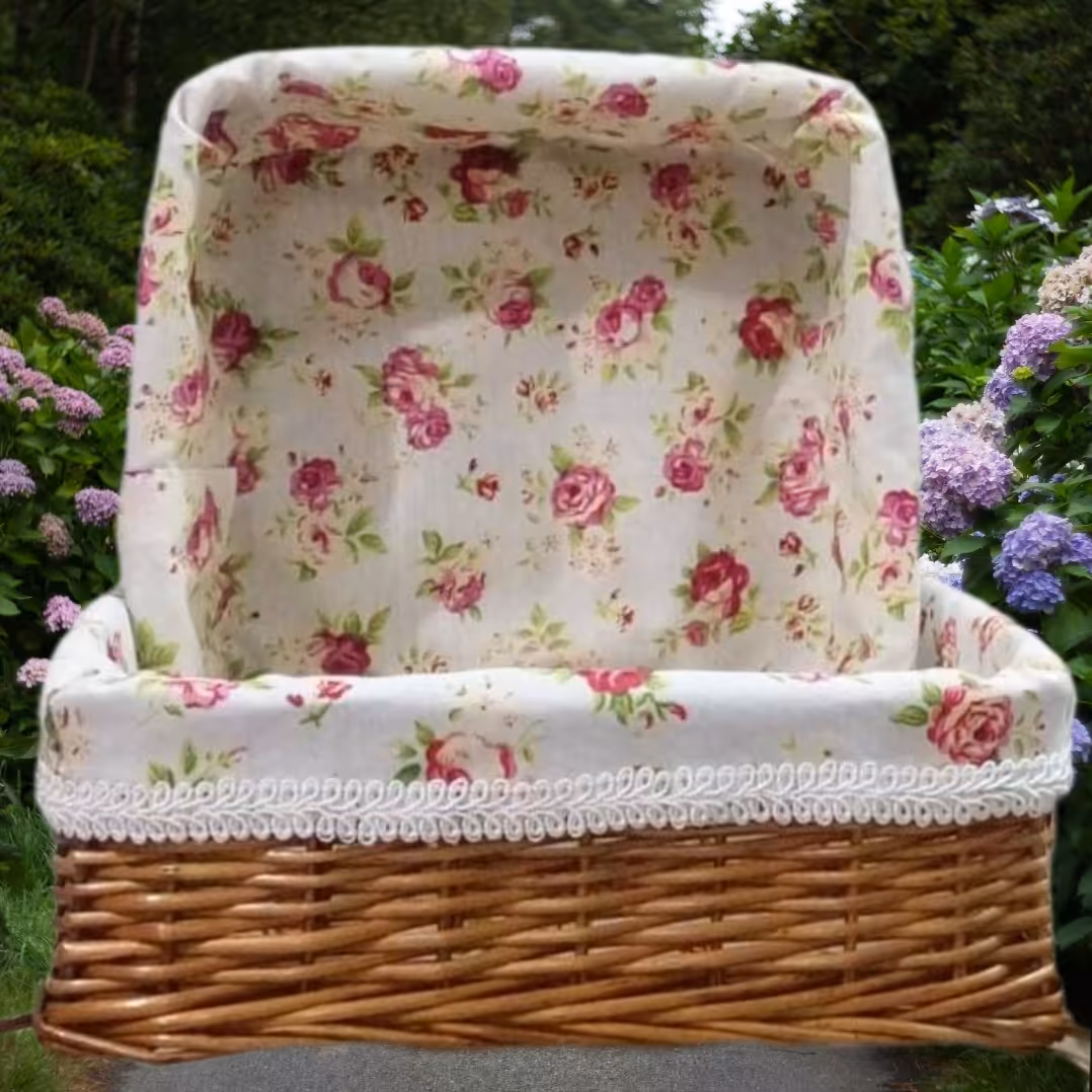 سبد جانونی چهارگوش مربع دوتکه پارچه دار تینا رنگ چوب مروار  تضمین کیفی 650گرم 