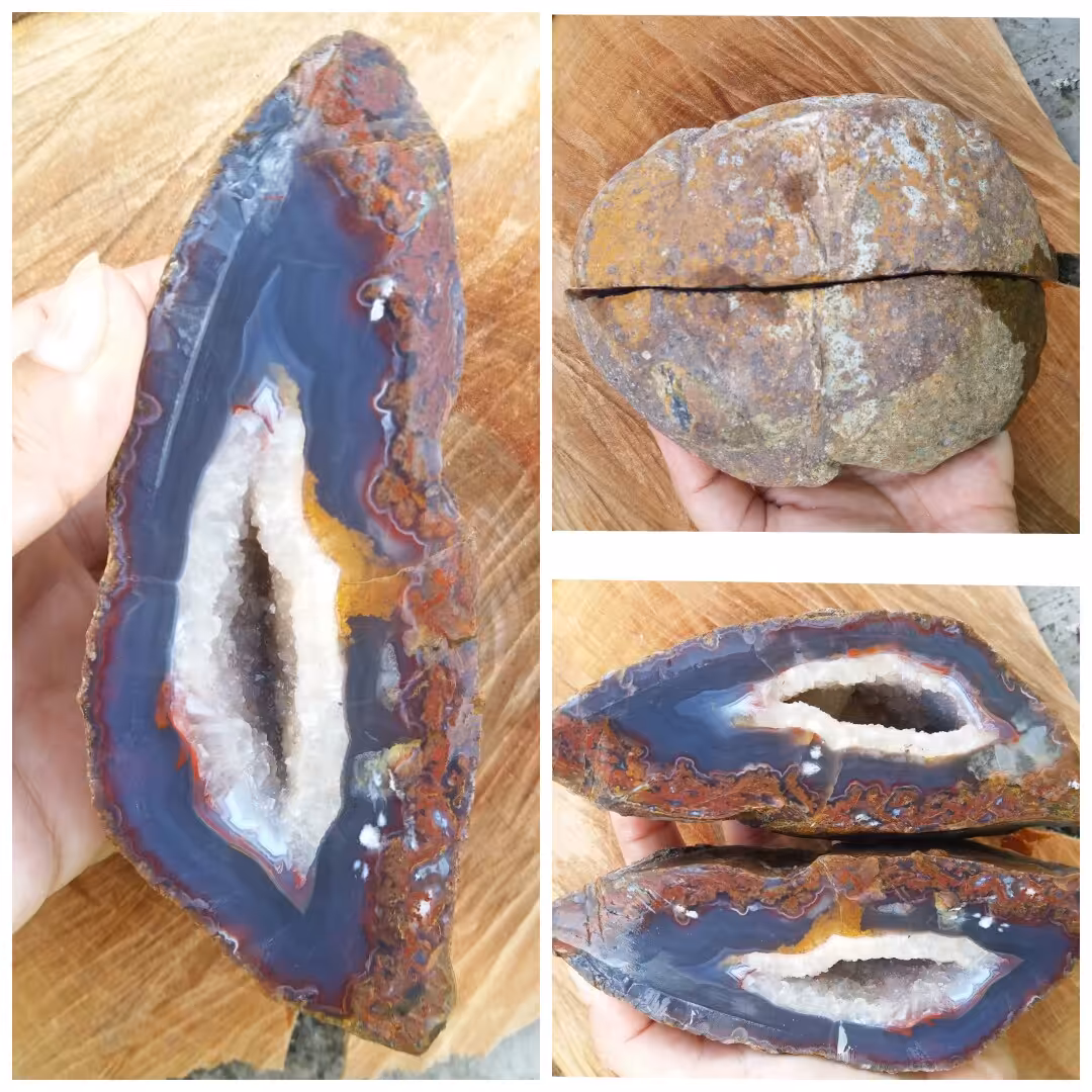 سنگ عقیق سلیمانی با حاشیه شجر و مرکزیت  آمیتیست فوق کلکسیونی معدنی و اصل عقیق مناسب دکور منزل و ویترین مغازه