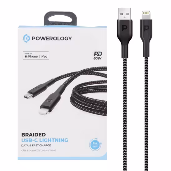 کابل تبدیل USB-C به لایتنینگ فست پاورولوژی مدل P23BRAL12BK طول 1.2 متر
