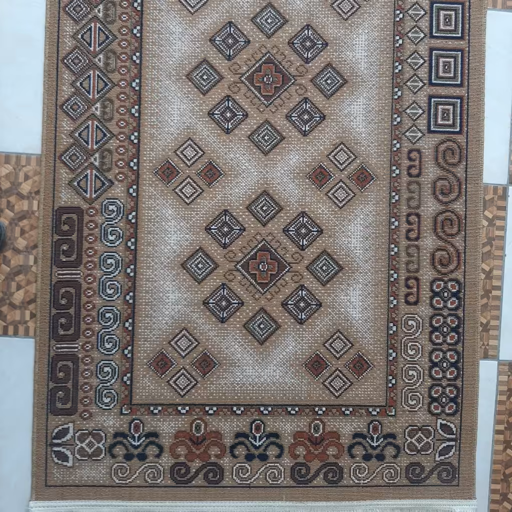 گلیم آشپزخانه و پاگرد یک در یک و نیم متر مستطیلی رنگ کرم باکیفیت بالا کد 200011