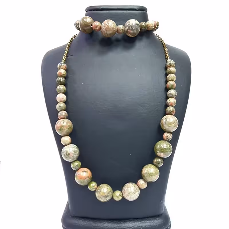 ست دستبند و گردنبند سنگ اوناکیت طبیعی