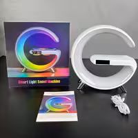 شارژر بیسیم وایرلس اسپیکر بلوتوثی چراغ خواب RGB ساعت رومیزی امکان برقراری تماس 5 تا 15 وات سایز بزرگ جی لامپ n69