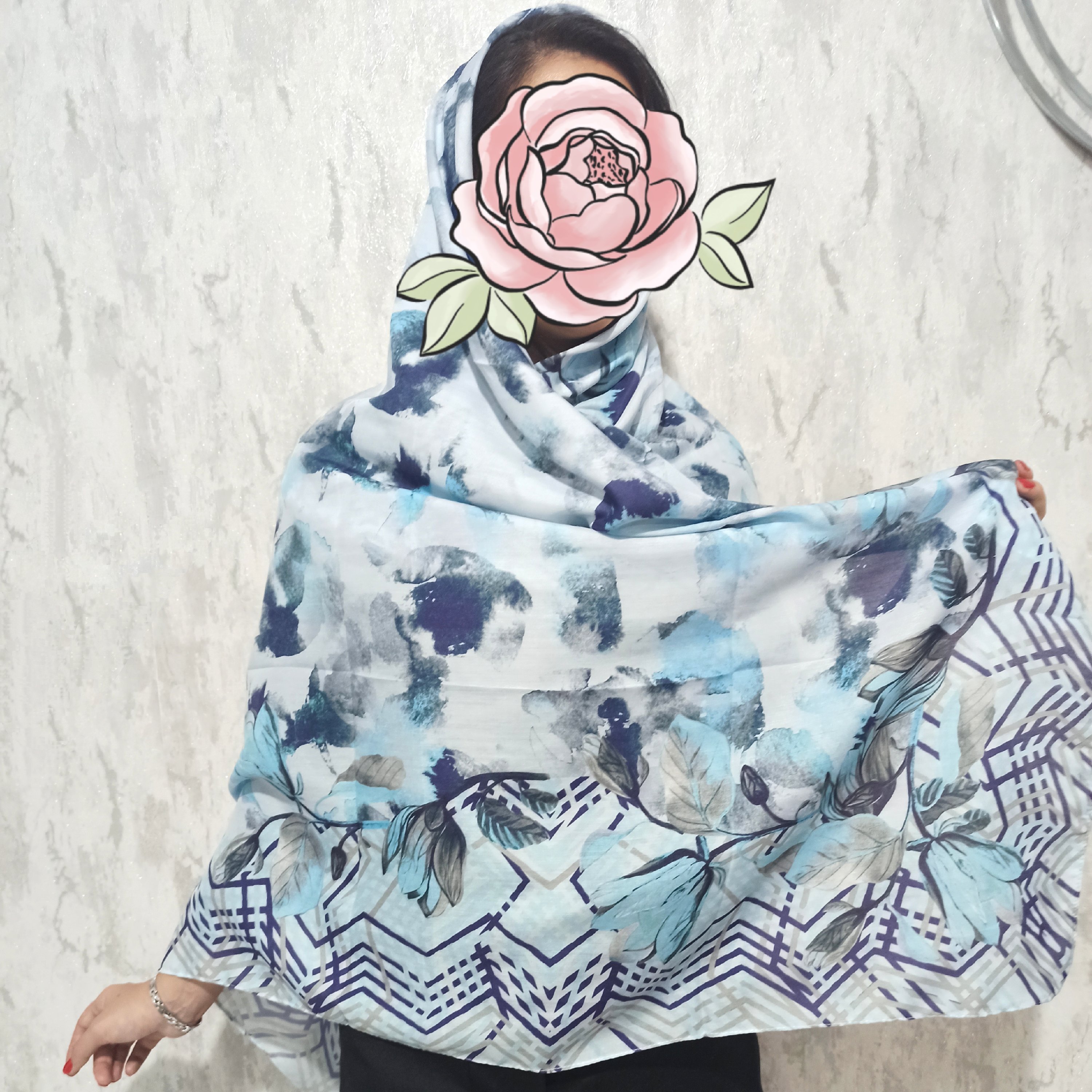روسری بهاره نخی زنانه بزرگ دور دوخت