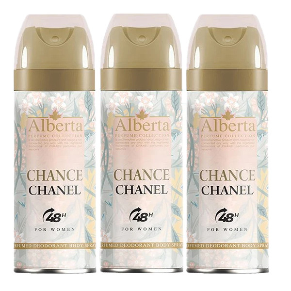 اسپری بدن زنانه آلبرتا مدل چنس شنل حجم 200 میلی لیتر مجموعه 3 عددی
