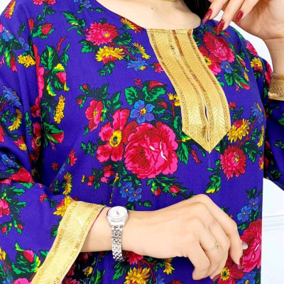 پیراهن ساحلی زنانه نخی بدون آبرفت مدل گلدار