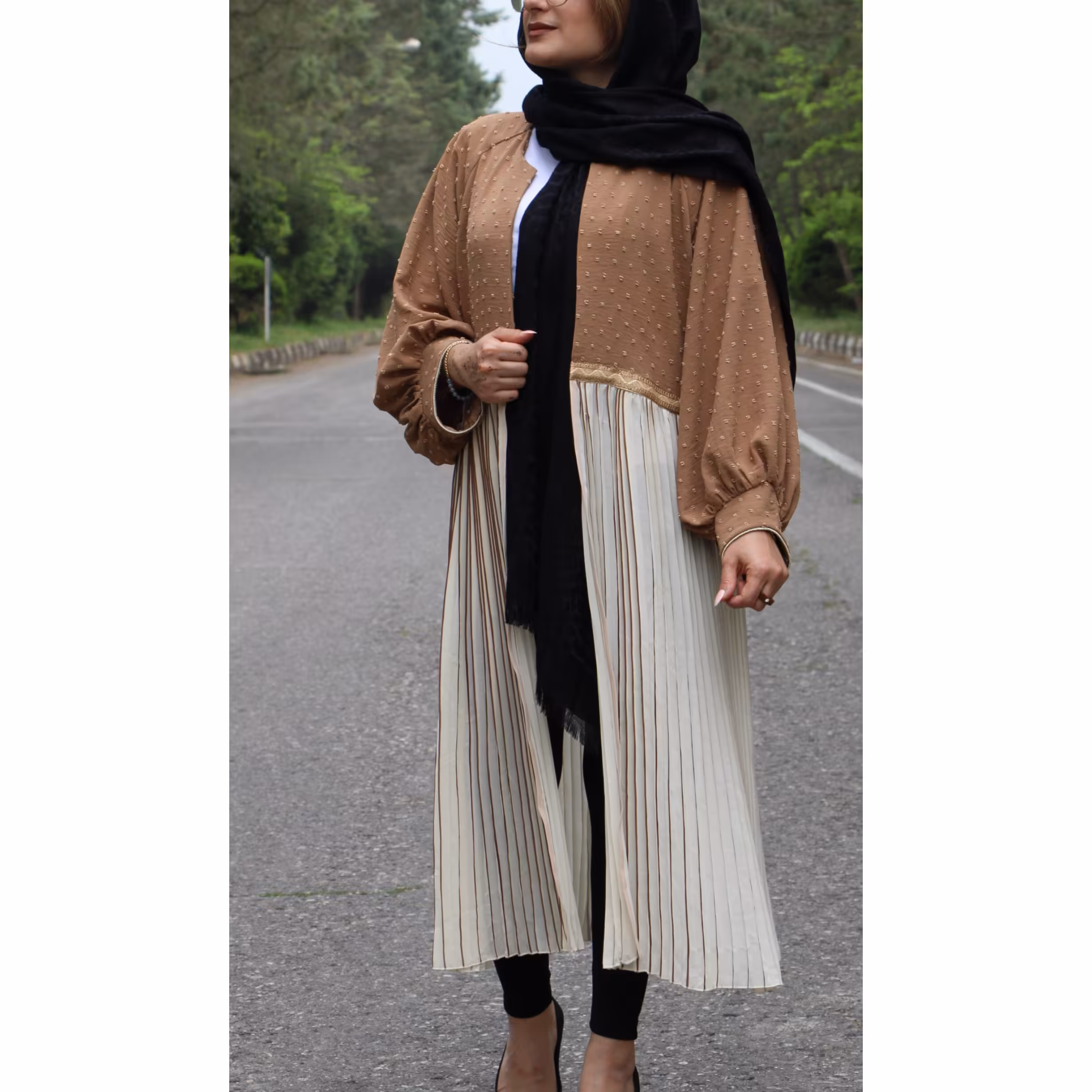 مانتو مجلسی ابرو بادی خالدار وپلیسن قد115 فری سایز