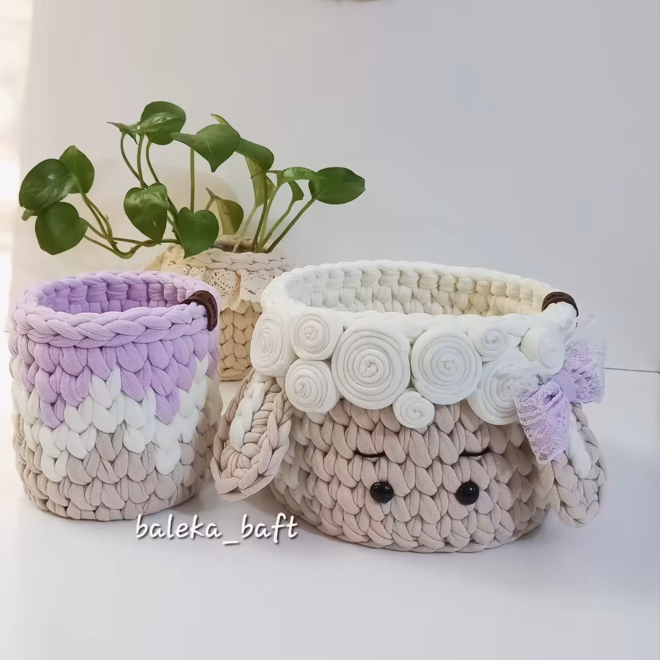 ست سبد تریکو ببعی و استوانه طرح دار  با نخ درجه یک جادار و کاربردی