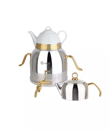 کتری استیل با دو قوری ( براق طلایی ) برند ام جی اس MGS کد کالا K41013