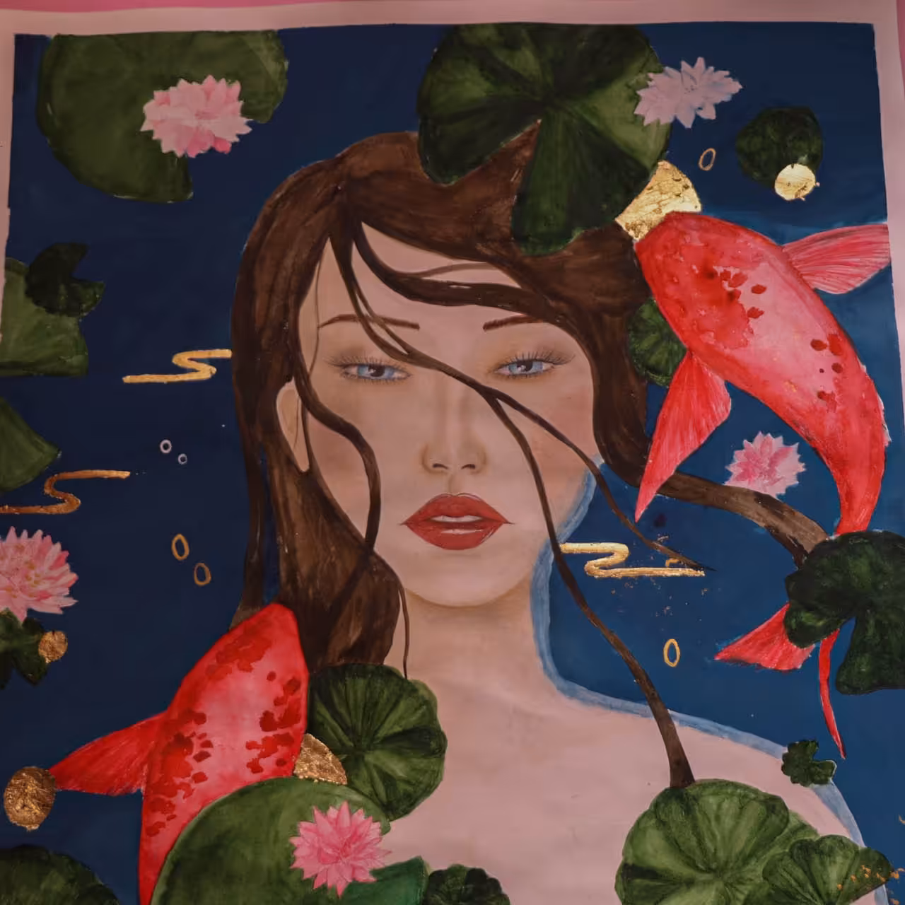 نقاشی آبرنگی دختری در برکه