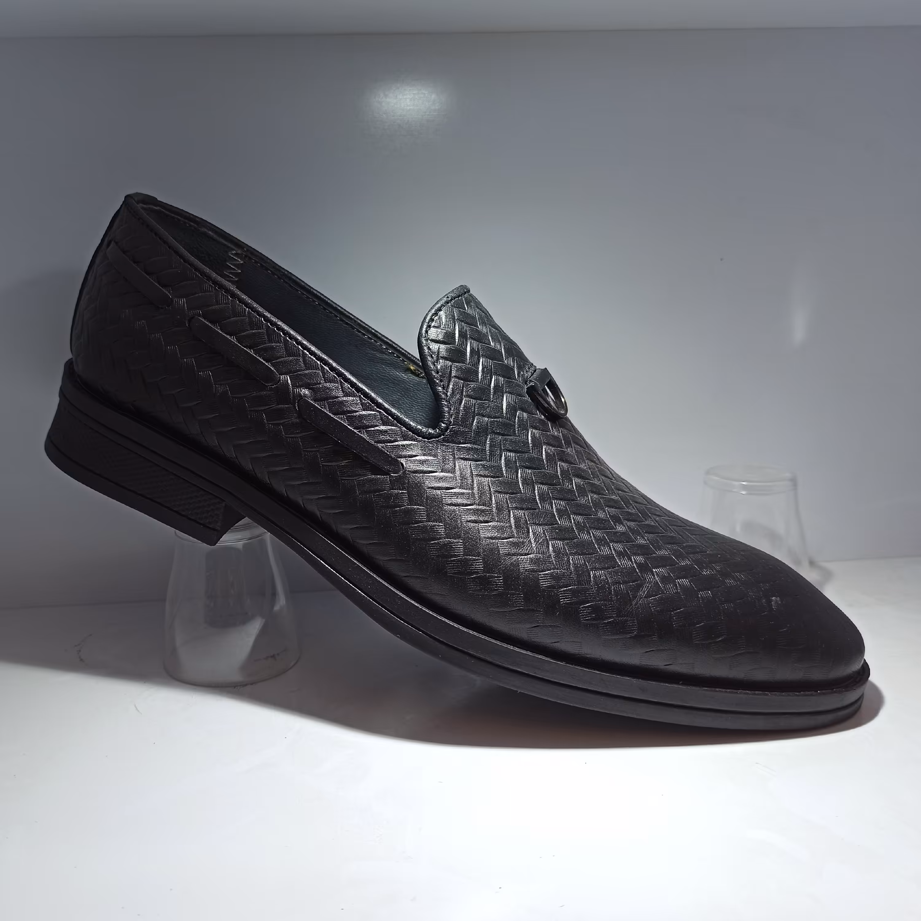 کالج مردانه تمام چرم طرح دار مشکی