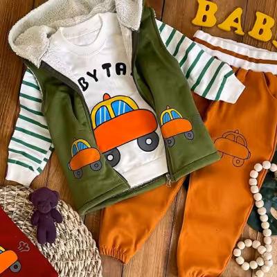 سه تیکه دورس پنبه و کتان مدل ماشین