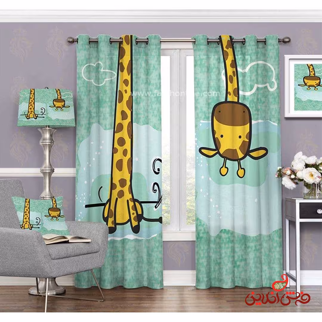 پرده 2عددی کودک طرح زرافه کد 3127