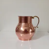 پارچ مسی دسته برنجی کوچک یک لیتری بدون درب چکش کاری شده نانو شده