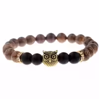 دستبند کشی ترکیبی از سنگ و مهره چوب زیتون طرح جغد معروف به دستبند آگاهی مناسب خانم ها و آقایان