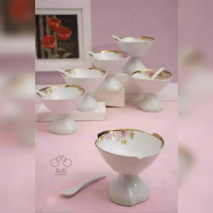 بستنی و انار خوری مدل نگارستان با پایه چینی با قاشقک