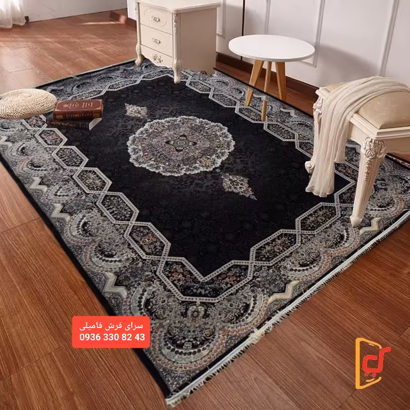 فرش ماشینی12متری طرح جدید هالیدی700شانه تراکم2100 رنگ سرمه ای تیره