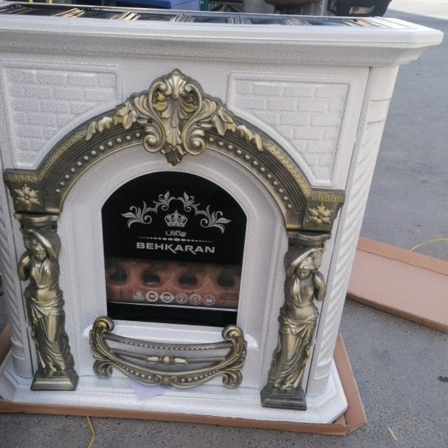 بخاری گازی طرح شومینه بهکاران مدل سناتور ظرفیت 36000-سفید طلایی