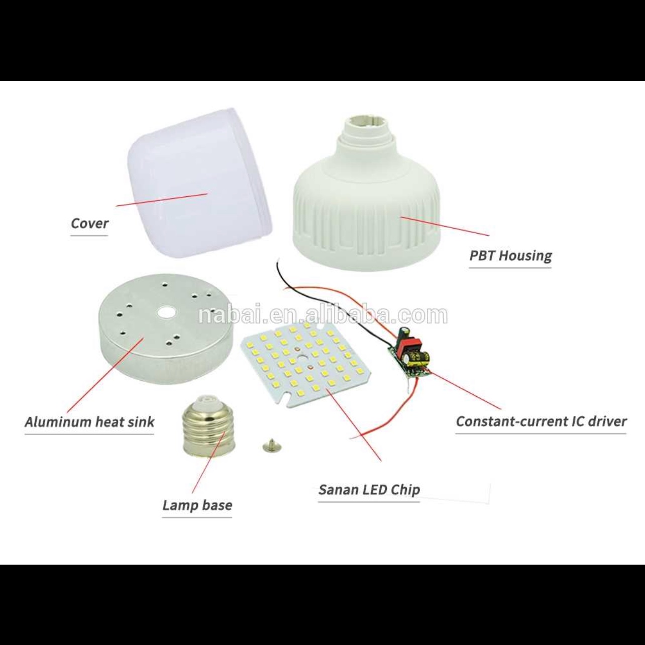 چیپ و بدنه کامل  لامپ ال  ای دی 50وات
