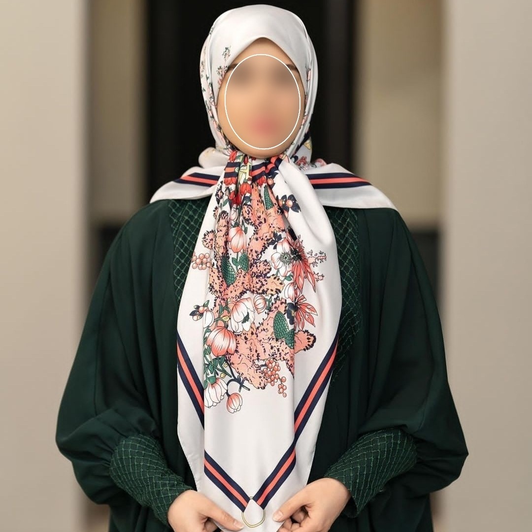روسری مجلسی ابریشم توییل طوسی گلدار