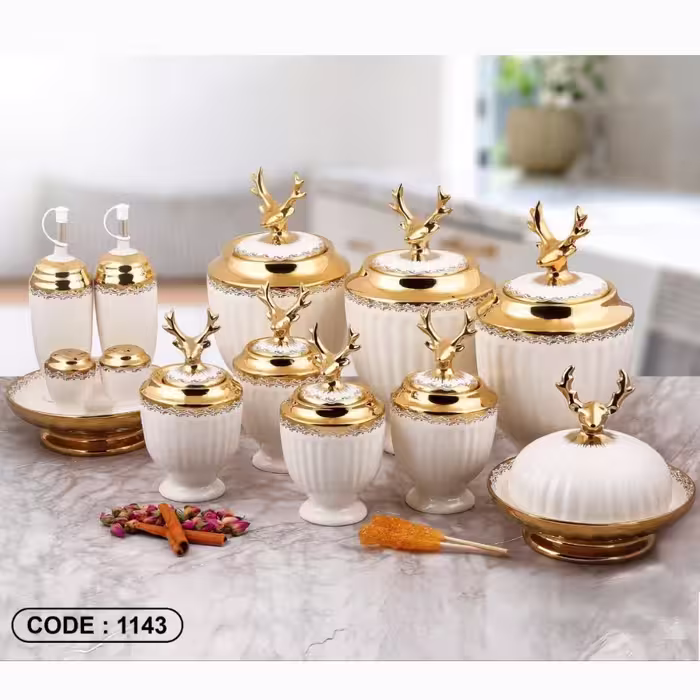 سرویس ادویه پاسماوری 21 پارچه گوزن طلایی گلدار  (کد 1143)