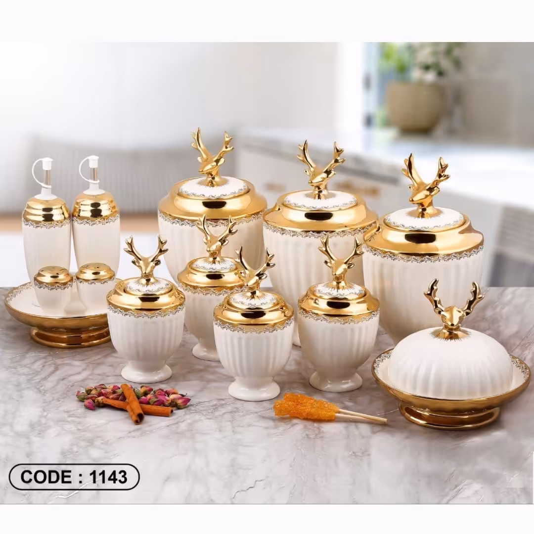 سرویس ادویه پاسماوری 21 پارچه گوزن طلایی گلدار  (کد 1143)