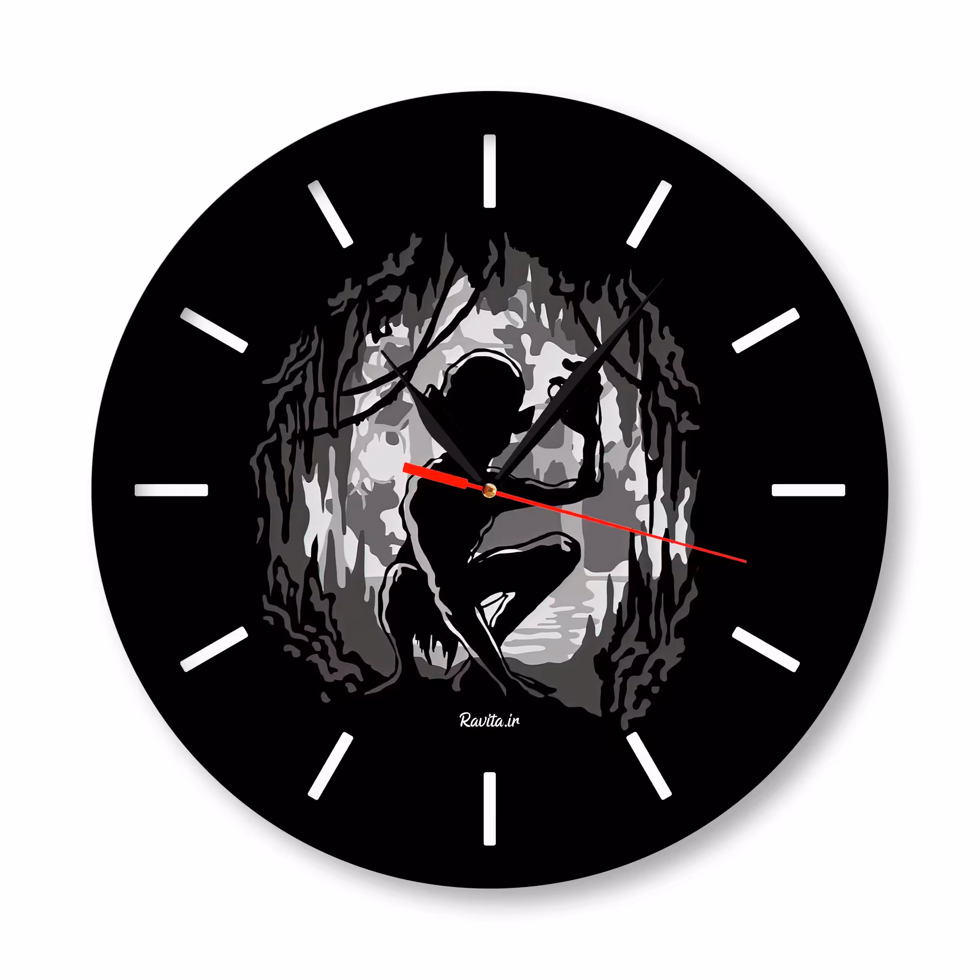ساعت دیواری راویتا مدل ارباب حلقه ها  کد 3329  در رنگ های مشکی و سفید 