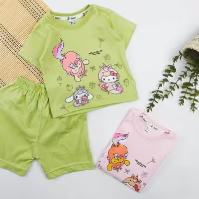 ست تیشرت شورت نوزادی دخترانه کیتی کد 10133