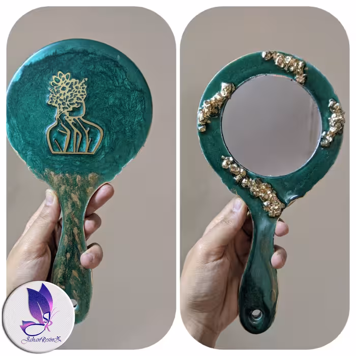 آینه دستی چوبی رزینی کریستال نشکن