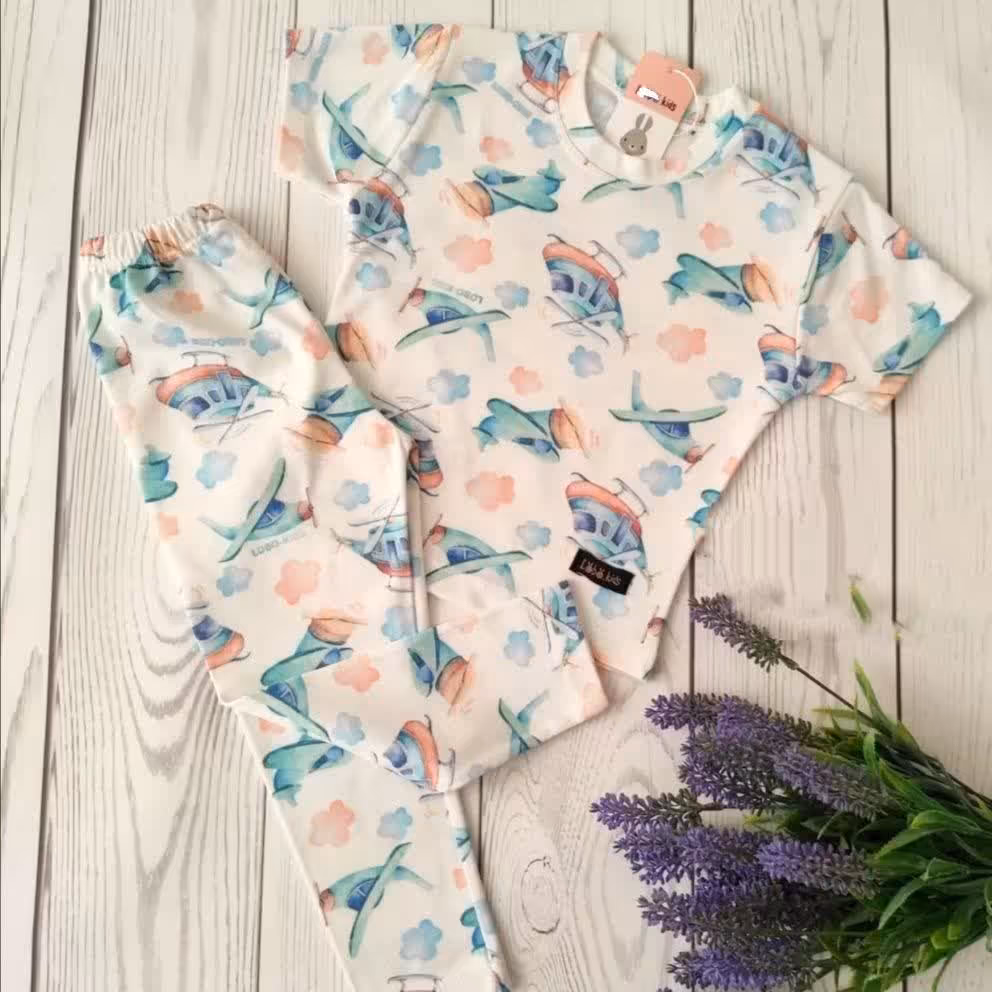 ست تیشرت شلوار پسرانه طرح هواپیما سایز 40