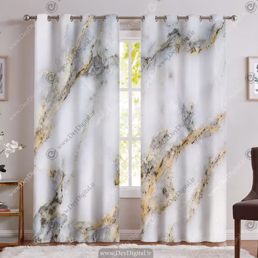 پرده هازان پانچی طرح سنگ مرمر با رگه های طلایی PK-5447