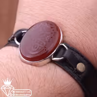 دستبند عقیق نقش یا علی چرم گاوی طبیعی ارسال رایگان 