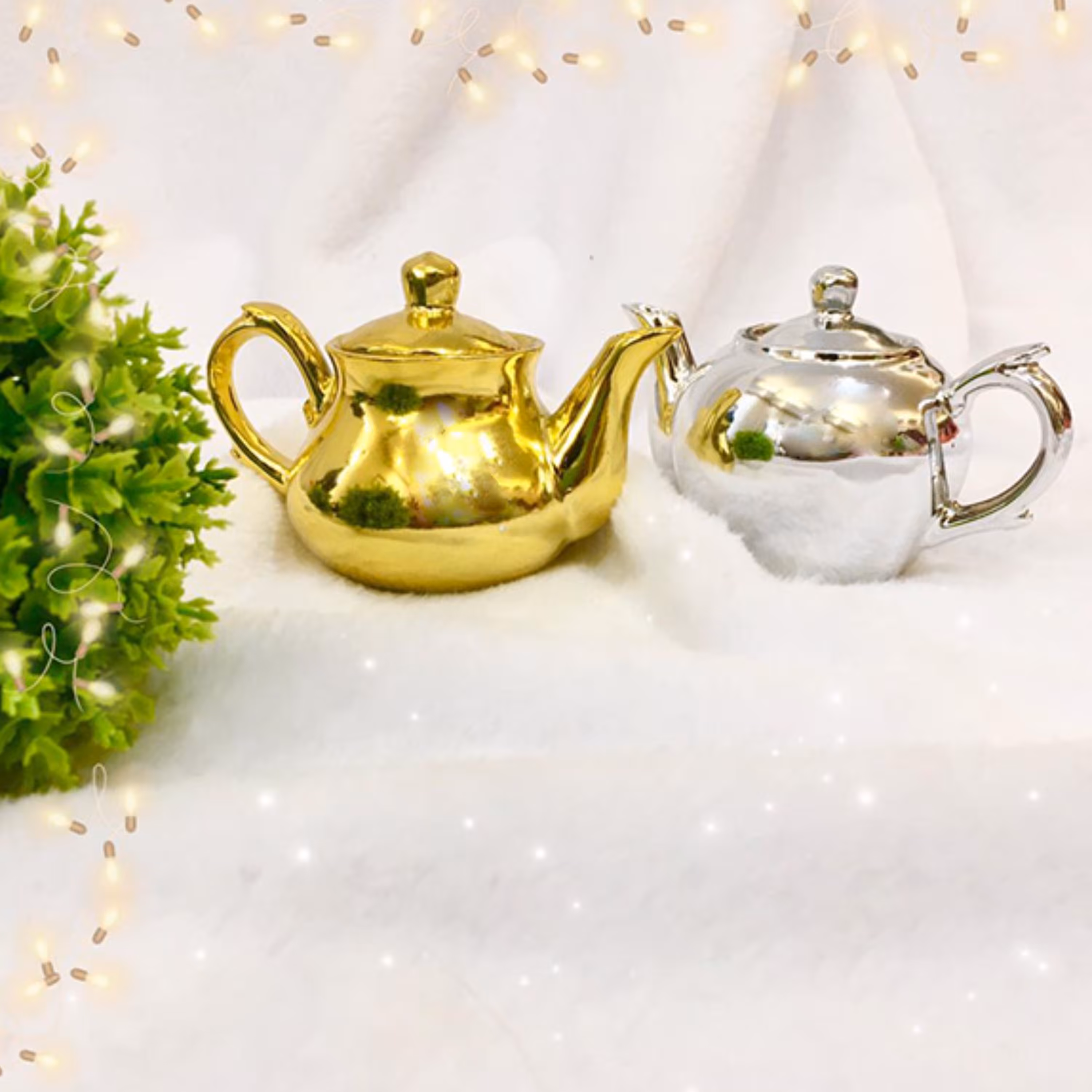 قوری زعفران چینی در دو رنگ طلایی و نقره ای بسته 2عددی