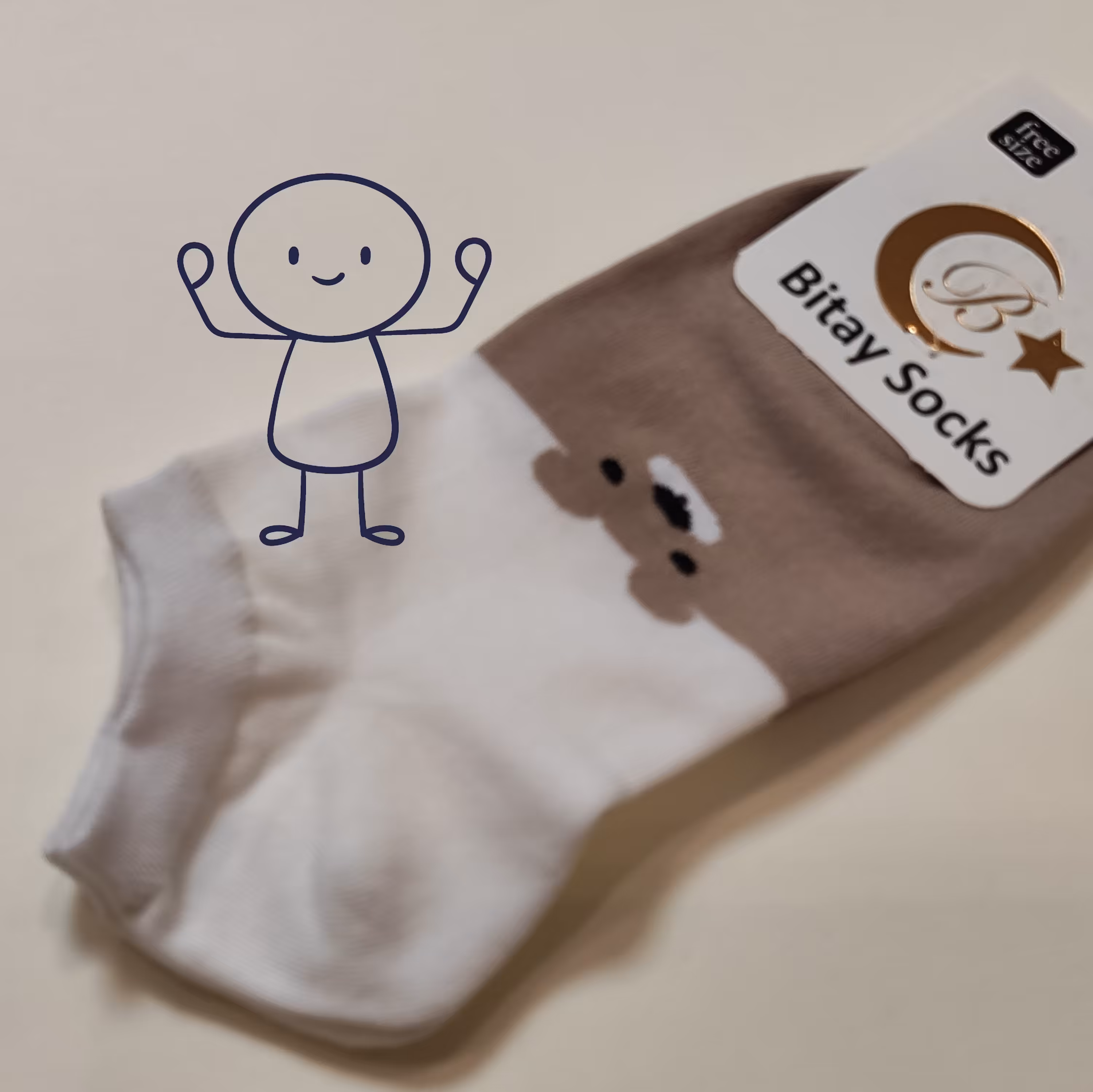 جوراب فانتزی مچی  سفید قهوه ای روشن خرس طرح کیوت و دوست داشتنی 36-42