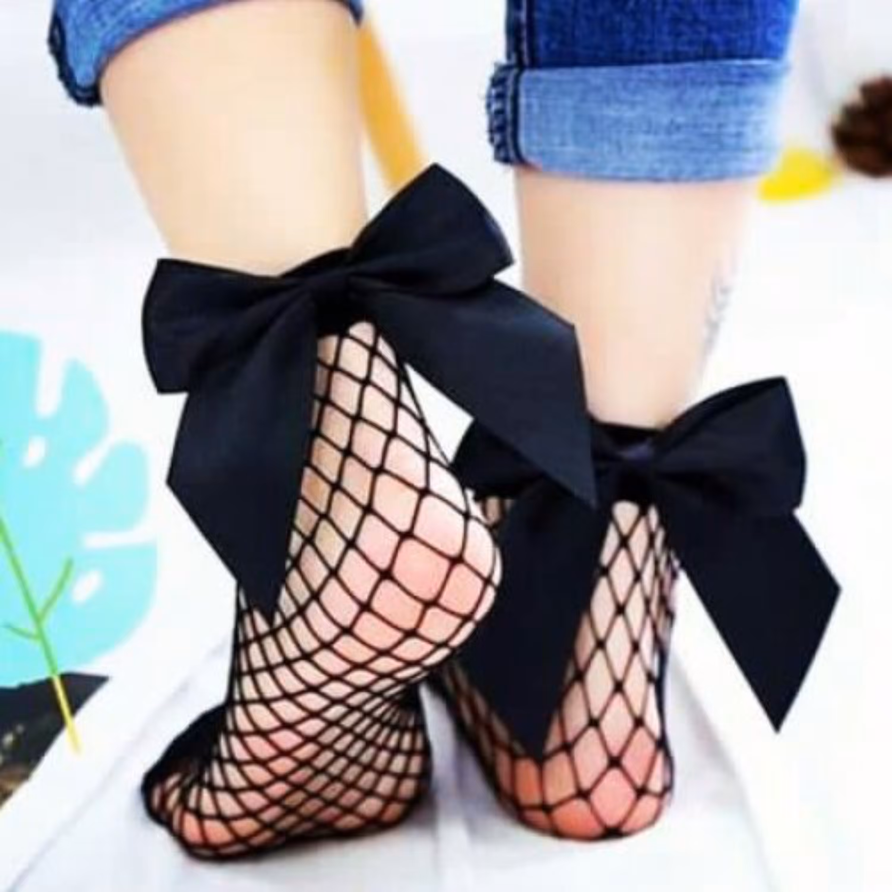 جوراب توری پاپیون دار فری سایز مناسب کودک و بزرگسال