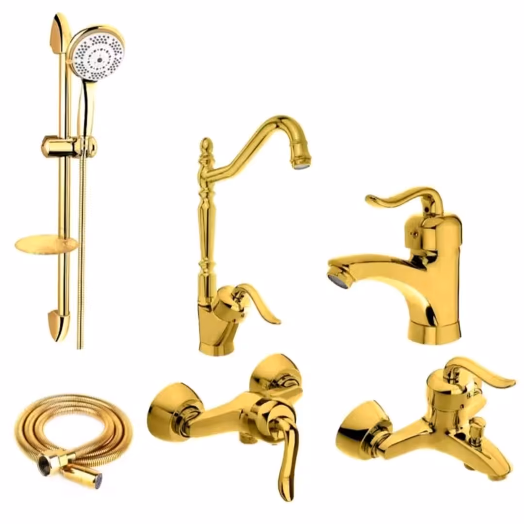 شیر آلات ست 6 تکه  طلایی قاجاری با لوازم نصب