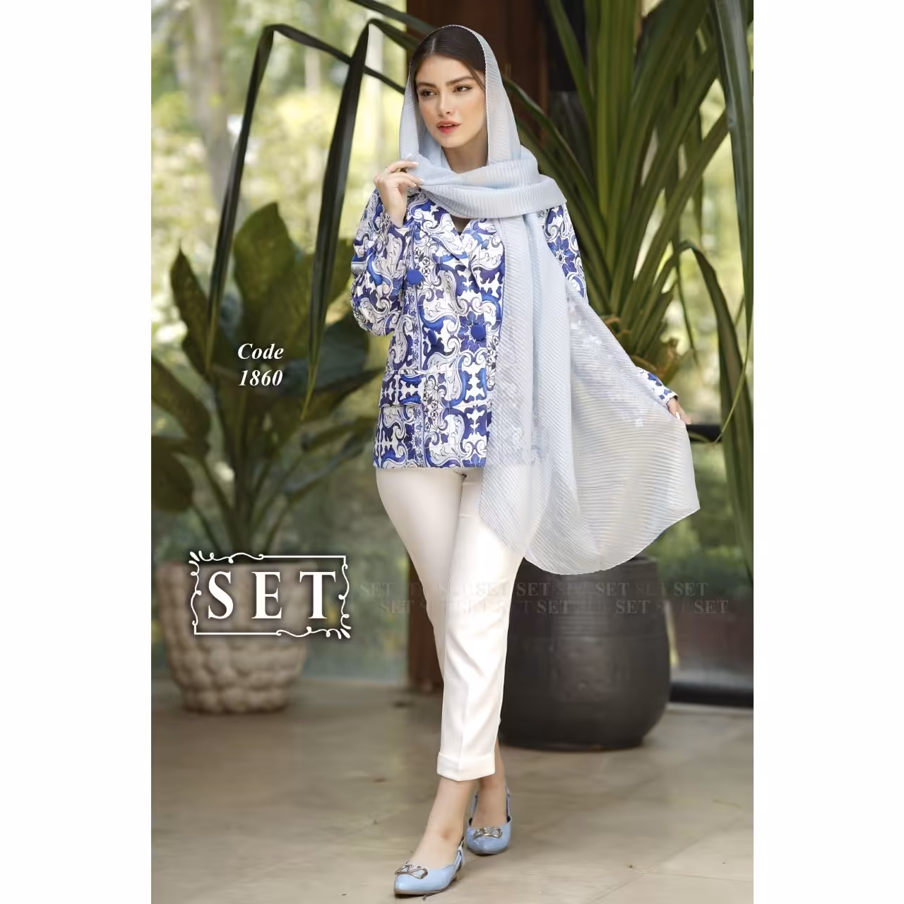 کت شلوار رسمی برند set مدل ماهریس کد 1860 رنگ ترکیبی سفید