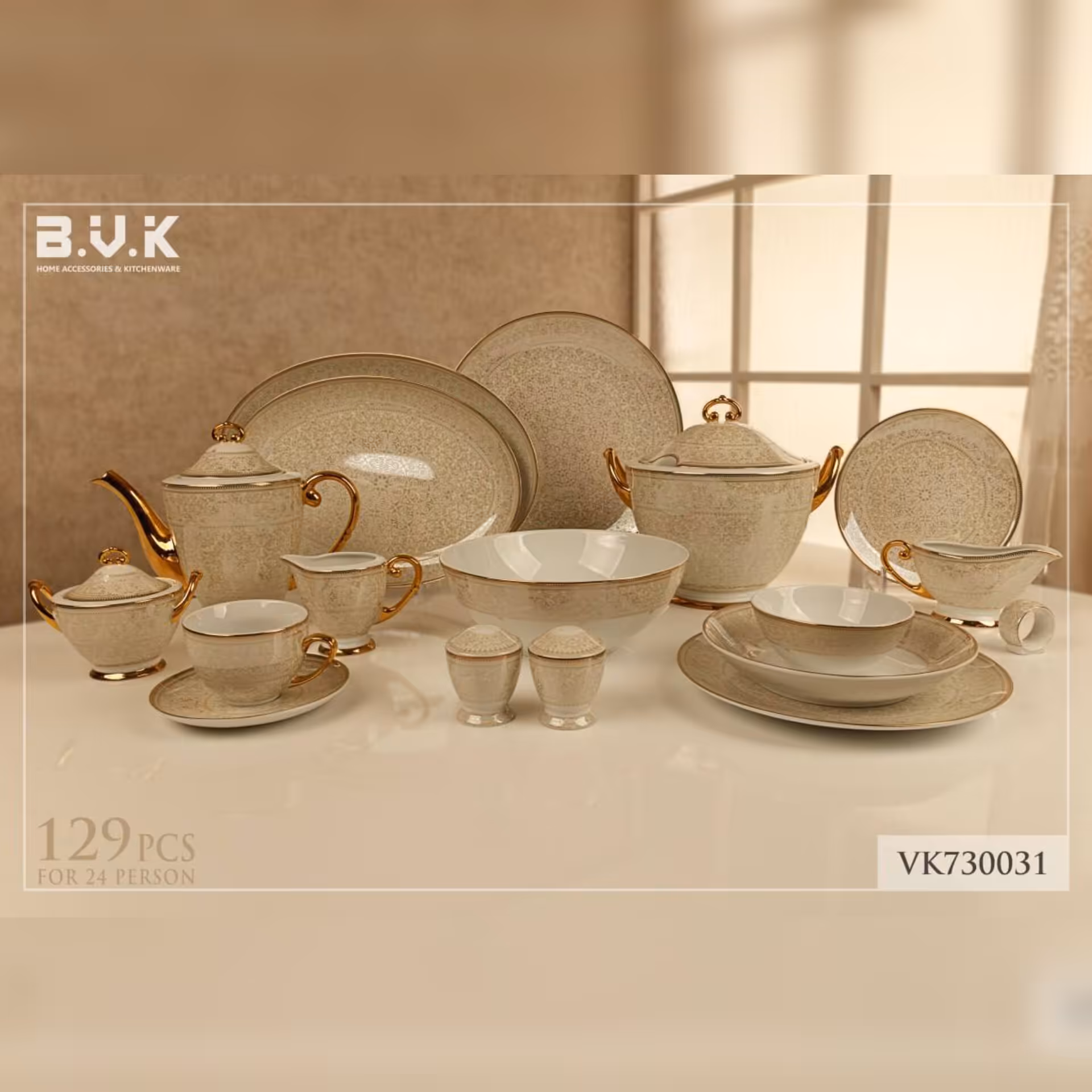 سرویس چینی بن چاینا 24 نفره 129 پارچه برند BVK کد 730031