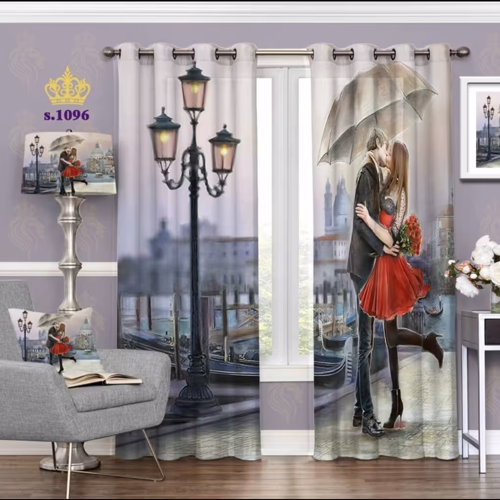 پرده اتاق خواب دخترانه دو قواره طرح چهره کد S1096