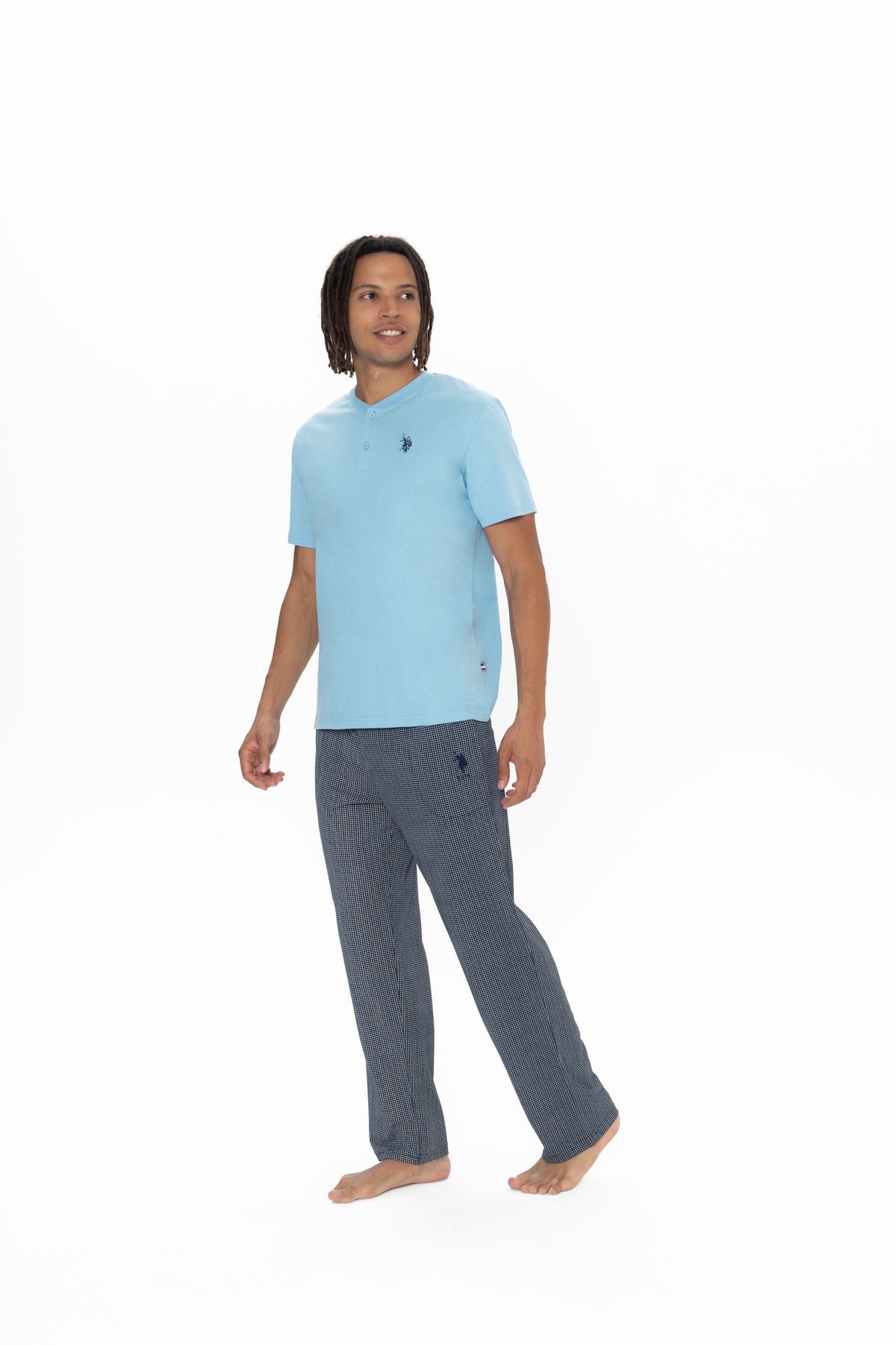 ست پیژامه آبی مردانه مجموعه لباس خواب پلیس USPA US Polo Assn